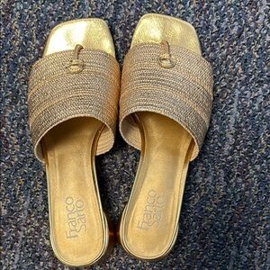 Franco Sarto Gold and Tan Slide Sandals